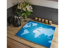 Banjado Herdabdeckplatte Glas 1 Teilig 60x52CM Schneidebrett Herdabdeckung Mit Motiv Weltkarte