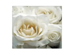 Banjado Herdabdeckplatte Glas 2 Teilig Je 30x52CM Schneidebrett Herdabdeckung Mit Motiv White Roses
