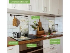 Banjado Herdabdeckplatte Glas 2 Teilig Je 30x52CM Schneidebrett Herdabdeckung Mit Motiv White Roses