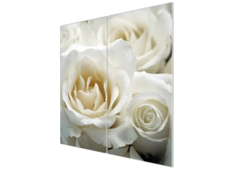 Banjado Herdabdeckplatte Glas 2 Teilig Je 30x52CM Schneidebrett Herdabdeckung Mit Motiv White Roses