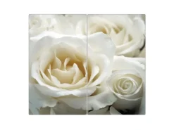 Banjado Herdabdeckplatte Glas 2 Teilig Je 30x52CM Schneidebrett Herdabdeckung Mit Motiv White Roses