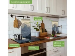 Banjado Herdabdeckplatte Glas 2 Teilig Je 30x52CM Schneidebrett Herdabdeckung Mit Motiv Alpen Im Sonnenschein