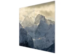 Banjado Herdabdeckplatte Glas 2 Teilig Je 30x52CM Schneidebrett Herdabdeckung Mit Motiv Alpen Im Sonnenschein