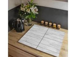 Banjado Herdabdeckplatte Glas 2 Teilig Je 30x52CM Schneidebrett Herdabdeckung Mit Motiv Weiß Gebeizt