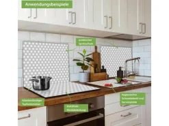 Banjado Herdabdeckplatte Glas 1 Teilig 60x52CM Schneidebrett Herdabdeckung Mit Motiv Punkte Grau