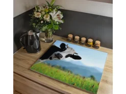 Banjado Herdabdeckplatte Glas 1 Teilig 60x52CM Schneidebrett Herdabdeckung Mit Motiv Neugierig