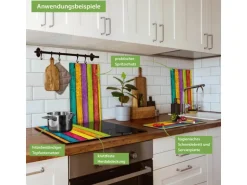 Banjado Herdabdeckplatte Glas 2 Teilig Je 30x52CM Schneidebrett Herdabdeckung Mit Motiv Bunte Holzlatten