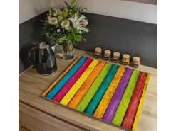 Banjado Herdabdeckplatte Glas 2 Teilig Je 30x52CM Schneidebrett Herdabdeckung Mit Motiv Bunte Holzlatten