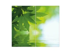 Banjado Herdabdeckplatte Glas 2 Teilig Je 30x52CM Schneidebrett Herdabdeckung Mit Motiv Blättertraum