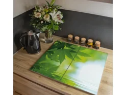 Banjado Herdabdeckplatte Glas 2 Teilig Je 30x52CM Schneidebrett Herdabdeckung Mit Motiv Blättertraum