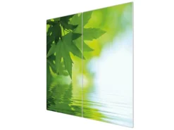 Banjado Herdabdeckplatte Glas 2 Teilig Je 30x52CM Schneidebrett Herdabdeckung Mit Motiv Blättertraum