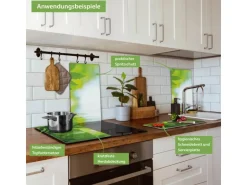 Banjado Herdabdeckplatte Glas 2 Teilig Je 30x52CM Schneidebrett Herdabdeckung Mit Motiv Blättertraum