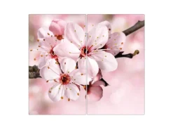 Banjado Herdabdeckplatte Glas 2 Teilig Je 30x52CM Schneidebrett Herdabdeckung Mit Motiv Japanische Kirsche