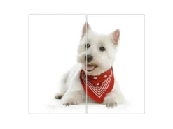 Banjado Herdabdeckplatte Glas 2 Teilig Je 30x52CM Schneidebrett Herdabdeckung Mit Motiv Westie