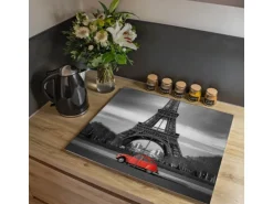 Banjado Herdabdeckplatte Glas 2 Teilig Je 30x52CM Schneidebrett Herdabdeckung Mit Motiv Paris