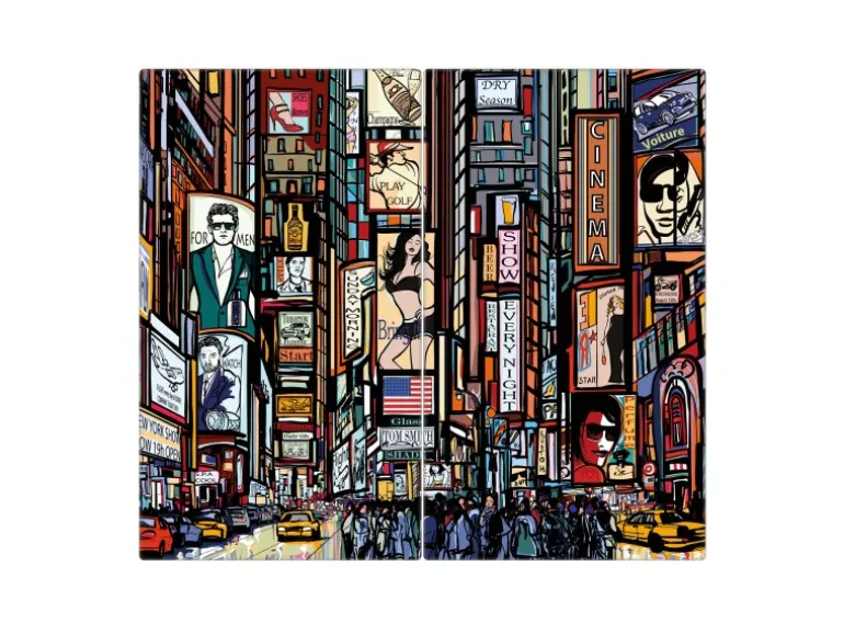 Banjado Herdabdeckplatte Glas 2 Teilig Je 30x52CM Schneidebrett Herdabdeckung Mit Motiv New York Show