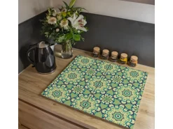 Banjado Herdabdeckplatte Glas 2 Teilig Je 30x52CM Schneidebrett Herdabdeckung Mit Motiv Kaleidoscop Grün