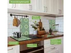 Banjado Herdabdeckplatte Glas 2 Teilig Je 30x52CM Schneidebrett Herdabdeckung Mit Motiv Kaleidoscop Grün