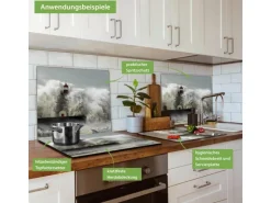 Banjado Herdabdeckplatte Glas 1 Teilig 60x52CM Schneidebrett Herdabdeckung Mit Motiv Fels In Der Brandung