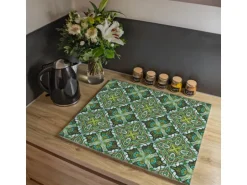 Banjado Herdabdeckplatte Glas 1 Teilig 60x52CM Schneidebrett Herdabdeckung Mit Motiv Grünes Muster