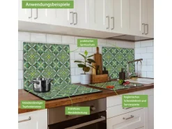 Banjado Herdabdeckplatte Glas 1 Teilig 60x52CM Schneidebrett Herdabdeckung Mit Motiv Grünes Muster