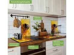 Banjado Herdabdeckplatte Glas 2 Teilig Je 30x52CM Schneidebrett Herdabdeckung Mit Motiv Hummel