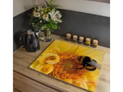 Banjado Herdabdeckplatte Glas 2 Teilig Je 30x52CM Schneidebrett Herdabdeckung Mit Motiv Hummel