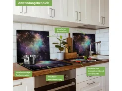 Banjado Herdabdeckplatte Glas 1 Teilig 60x52CM Schneidebrett Herdabdeckung Mit Motiv Im Weltall 2