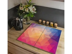 Banjado Herdabdeckplatte Glas 2 Teilig Je 30x52CM Schneidebrett Herdabdeckung Mit Motiv Bunte Kristalle