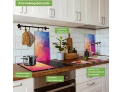 Banjado Herdabdeckplatte Glas 2 Teilig Je 30x52CM Schneidebrett Herdabdeckung Mit Motiv Bunte Kristalle