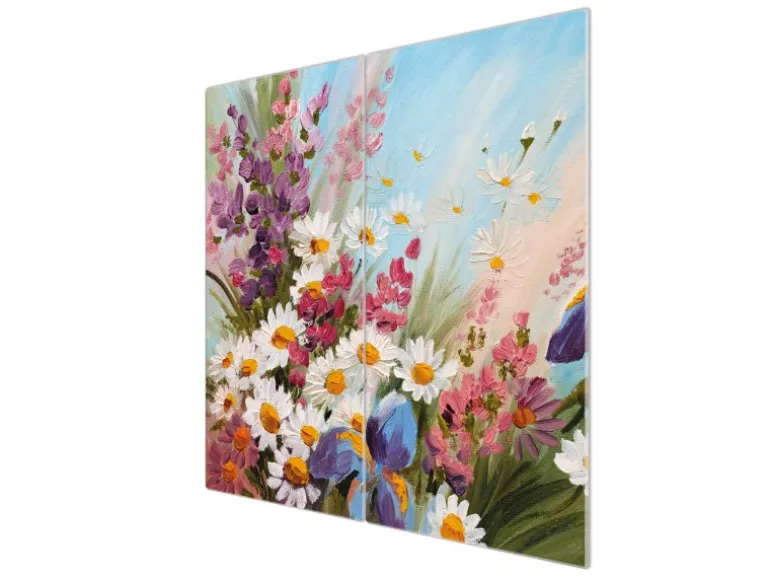 Banjado Herdabdeckplatte Glas 2 Teilig Je 30x52CM Schneidebrett Herdabdeckung Mit Motiv Sommerstrauss