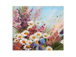 Banjado Herdabdeckplatte Glas 2 Teilig Je 30x52CM Schneidebrett Herdabdeckung Mit Motiv Sommerstrauss