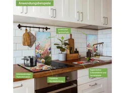 Banjado Herdabdeckplatte Glas 2 Teilig Je 30x52CM Schneidebrett Herdabdeckung Mit Motiv Sommerstrauss