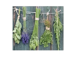 Banjado Herdabdeckplatte Glas 2 Teilig Je 30x52CM Schneidebrett Herdabdeckung Mit Motiv Acht Kräuter