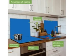Banjado Herdabdeckplatte Glas 1 Teilig 60x52CM Schneidebrett Herdabdeckung Mit Motiv Signalblau