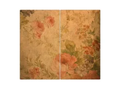 Banjado Herdabdeckplatte Glas 2 Teilig Je 30x52CM Schneidebrett Herdabdeckung Mit Motiv Blumen Antik