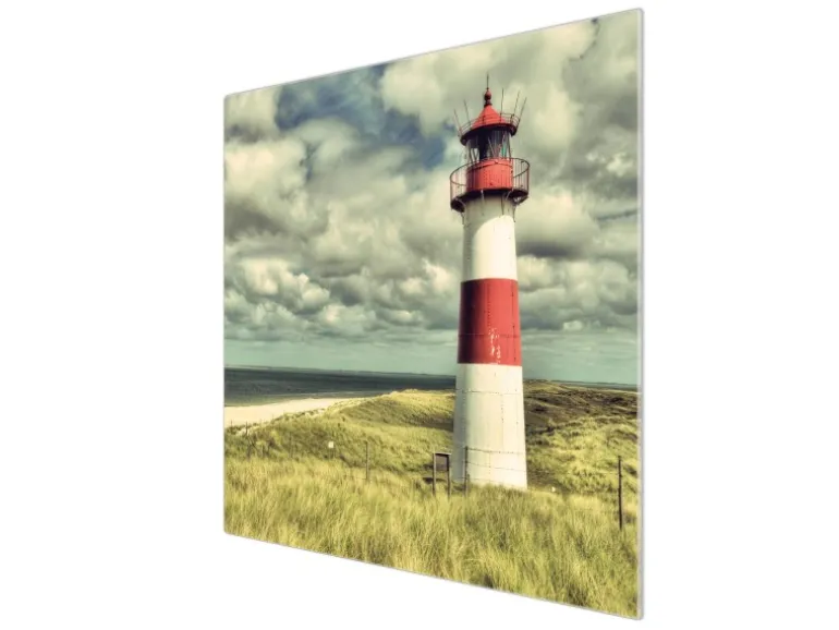 Banjado Herdabdeckplatte Glas 1 Teilig 60x52CM Schneidebrett Herdabdeckung Mit Motiv Leuchtturm Sylt