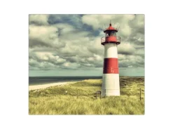 Banjado Herdabdeckplatte Glas 1 Teilig 60x52CM Schneidebrett Herdabdeckung Mit Motiv Leuchtturm Sylt