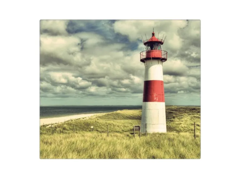 Banjado Herdabdeckplatte Glas 1 Teilig 60x52CM Schneidebrett Herdabdeckung Mit Motiv Leuchtturm Sylt