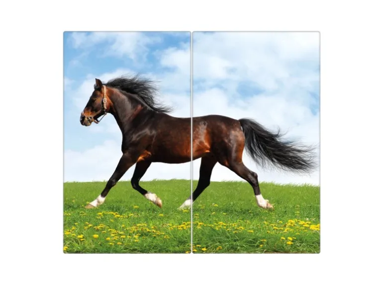 Banjado Herdabdeckplatte Glas 2 Teilig Je 30x52CM Schneidebrett Herdabdeckung Mit Motiv Pferd