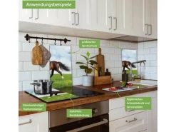 Banjado Herdabdeckplatte Glas 2 Teilig Je 30x52CM Schneidebrett Herdabdeckung Mit Motiv Pferd