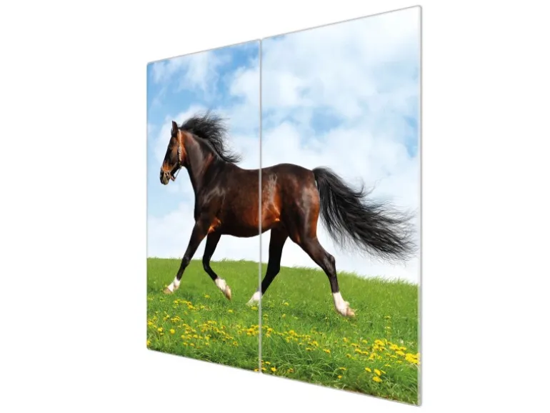 Banjado Herdabdeckplatte Glas 2 Teilig Je 30x52CM Schneidebrett Herdabdeckung Mit Motiv Pferd