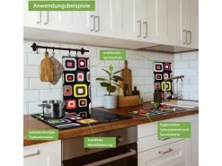 Banjado Herdabdeckplatte Glas 2 Teilig Je 30x52CM Schneidebrett Herdabdeckung Mit Motiv Retro