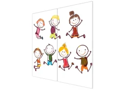 Banjado Herdabdeckplatte Glas 2 Teilig Je 30x52CM Schneidebrett Herdabdeckung Mit Motiv Happy Kids