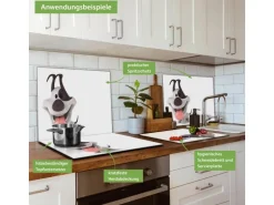 Banjado Herdabdeckplatte Glas 1 Teilig 60x52CM Schneidebrett Herdabdeckung Mit Motiv Comic-Hund