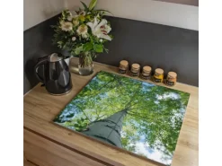 Banjado Herdabdeckplatte Glas 2 Teilig Je 30x52CM Schneidebrett Herdabdeckung Mit Motiv Zwischen Bäumen 5