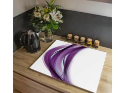 Banjado Herdabdeckplatte Glas 2 Teilig Je 30x52CM Schneidebrett Herdabdeckung Mit Motiv Violet Element