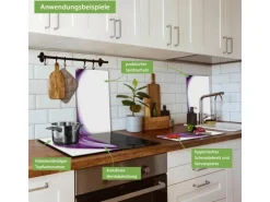 Banjado Herdabdeckplatte Glas 2 Teilig Je 30x52CM Schneidebrett Herdabdeckung Mit Motiv Violet Element