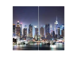 Banjado Herdabdeckplatte Glas 2 Teilig Je 30x52CM Schneidebrett Herdabdeckung Mit Motiv New York