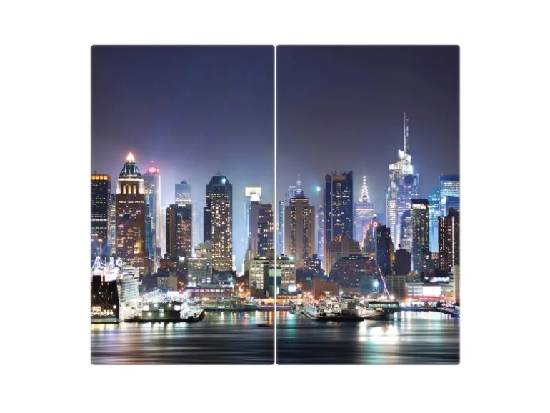Banjado Herdabdeckplatte Glas 2 Teilig Je 30x52CM Schneidebrett Herdabdeckung Mit Motiv New York